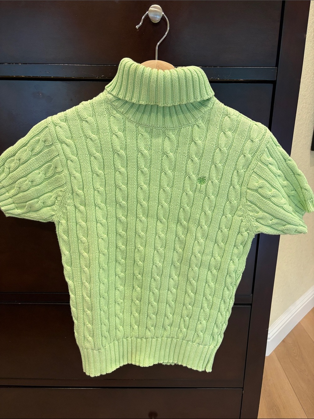 Lilly Pulitzer Light Green Cable-Knit Short-Sleeve Turtleneck Sweater